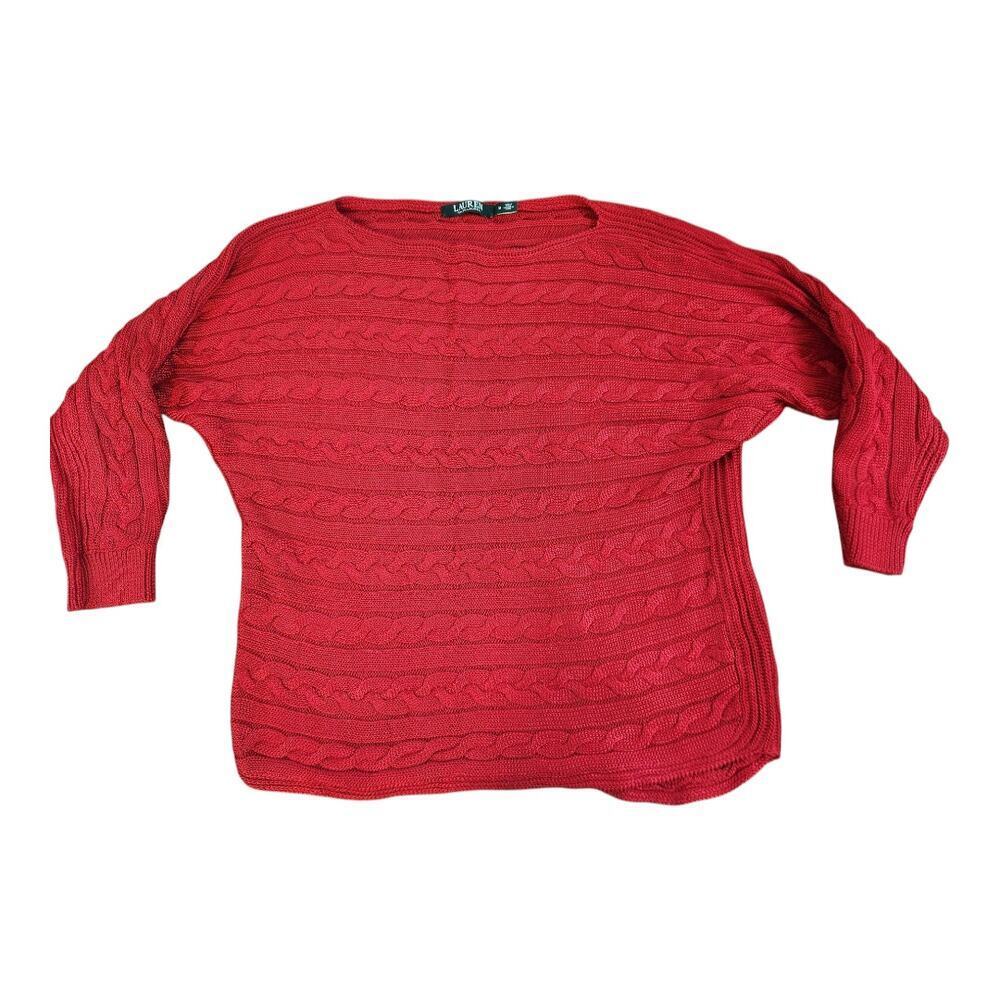 Lauren Ralph Lauren Red womens cable knit sweater sz med. preppy